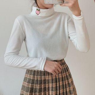 Fruit Embroidered Mock-neck Top