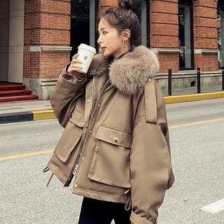 Fluffy Collar Button Jacket