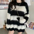 Two-tone Striped Sweater Stripes - Black & White - One Size