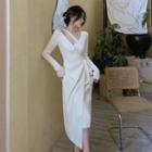 Asymmetrical Knit Midi Bodycon Dress Almond - One Size