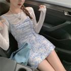Spaghetti Strap Printed Mini A-line Dress / Long-sleeve T-shirt