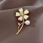 Flower Faux Pearl Alloy Brooch White - One Size