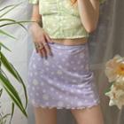 Floral Print Ruffled-trim Mini Skirt