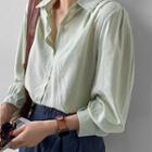Bishop-sleeve Pleated Blouse