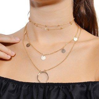 Metal Disc Moon Layered Necklace