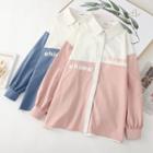 Long Sleeve Lettering Color Panel Shirt