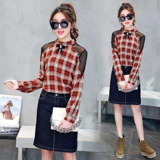Long-sleeve Mesh-panel Check Shirt