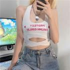 Letter Print Lace-up Cropped Tank Top White - One Size