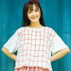 Elbow-sleeve Plaid T-shirt