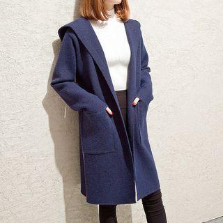 Pompom Lettering Back Hooded Cardigan
