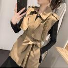 Set: Tie Waist Vest + Plain Long-sleeve T-shirt
