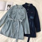 Single-breasted Lace-up Long-sleeve Denim Jacket