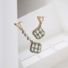 Non-matching Faux Pearl Woven Square & Heart Dangle Earring 1 Pair - Ear Studs - As Shown In Figure - One Size