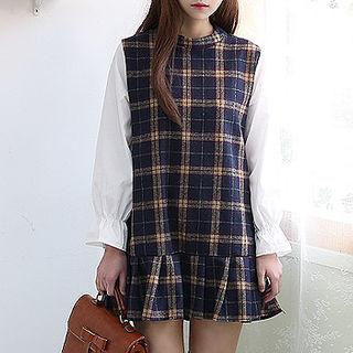 Inset Blouse Pleat-hem Plaid Dress