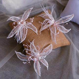 Bridal Faux Pearl Flower Hair Clip / Flower Applique Hoop Earring