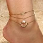 Alloy Faux Pearl Moon & Star Layered Anklet Gold - One Size