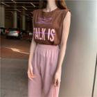 Sleeveless Lettering Tank Top / High-waist Wide-leg Pants