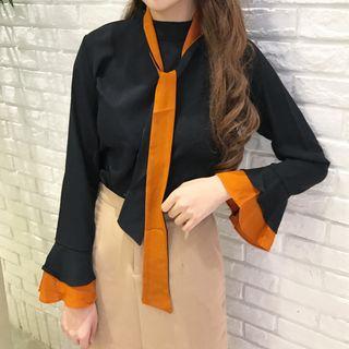 Two-tone Tie-neck Chiffon Blouse