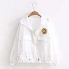Sun Embroidered Hooded Zip Jacket White - One Size