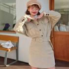 Corduroy Pocket Detail Button Jacket / High-waist Straight-fit Skirt