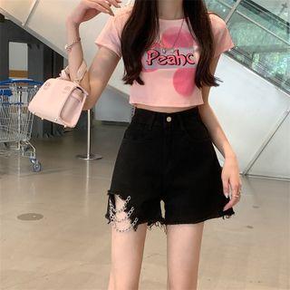 Chain Denim Wide Leg Shorts