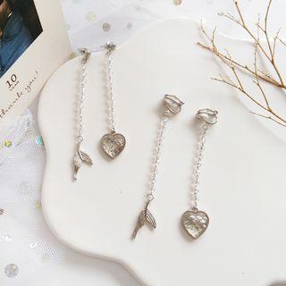Non-matching Alloy Heart & Whale Tail Dangle Earring