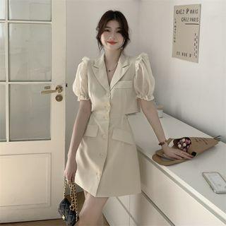 Puff-sleeve Open Back Mini Blazer Dress