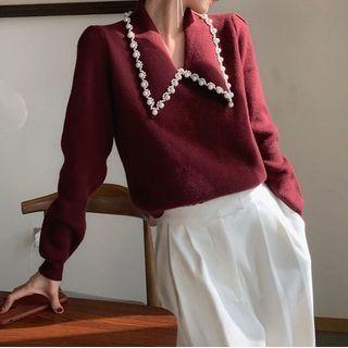 Beaded Knit Polo Shirt