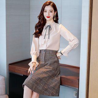 Set: Shirt + Plaid A-line Skirt