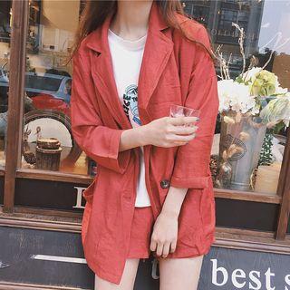 Set: 3/4-sleeve Blazer + Drawstring Waist Shorts