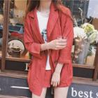 Set: 3/4-sleeve Blazer + Drawstring Waist Shorts