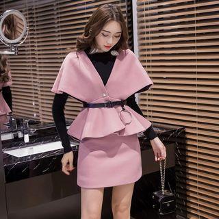 Set: Long-sleeve Top + Vest + Fitted Skirt