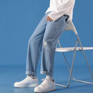 Daisy-print Straight-cut Jeans