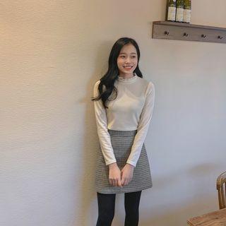 Frill-neck Ribbed Top Ivory - One Size