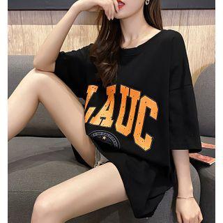 Lettering Open-back Short-sleeve Top