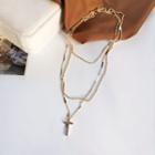 Cross Pendant Layered Choker Necklace 1 Pc - Gold - One Size