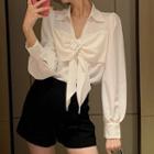 Open Collar Bow Accent Blouse