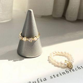 Set Of 2: Faux Pearl Rhinestone Ring Set Of 2 - Gold & White - One Size
