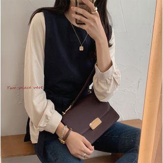 Long-sleeve Plain Shirt / Sashed Vest