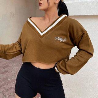 V-neck Letter Crop Top