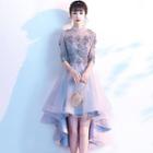 Elbow-sleeve Embroidered High-low Mesh Prom Dress