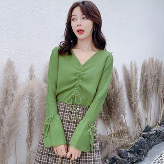 Bell-sleeve Drawstring Tie-accent Knit Top