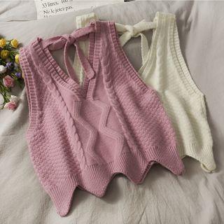 Wave-hem Ribbon Knit Vest