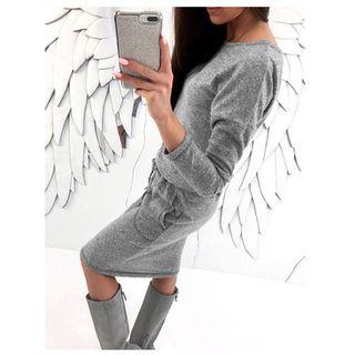 Drawstring Waist Long-sleeve T-shirt Dress
