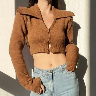Open Collar Cropped Cardigan