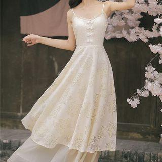 Set: Spaghetti Strap Midi A-line Dress + Chiffon Jacket