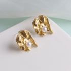 Faux Pearl Alloy Stud Earring 1 Pair - Gold - One Size