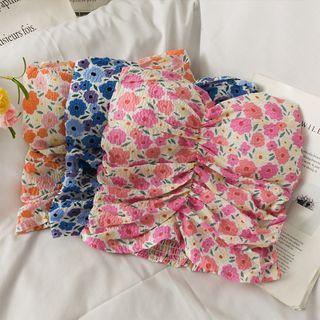 Flower-print Ruched Tube Top