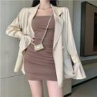Bell-sleeve Plain Blazer / Sleeveless Mini Dress