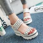 Faux-leather Perforated Wedge Sandals